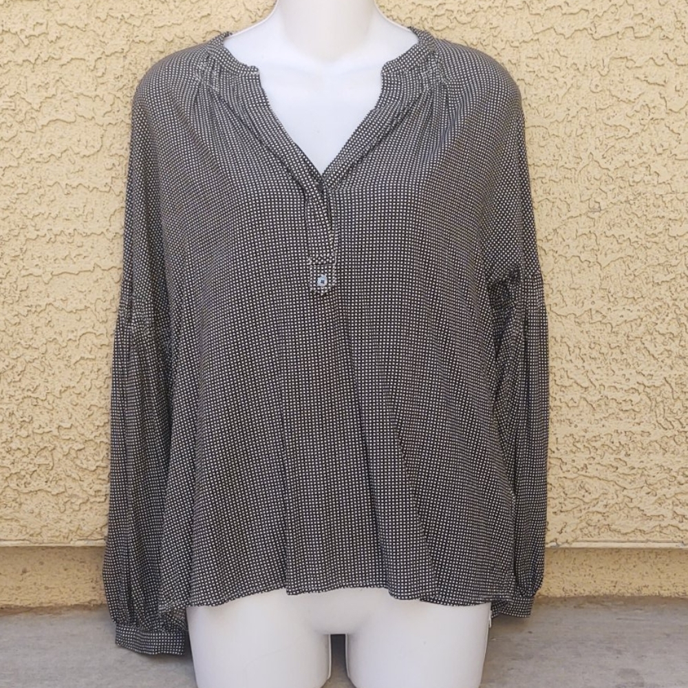 Joie Blouse Top Small Ruched Sleeves Star Pattern